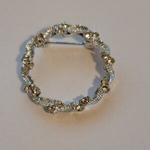 Vintage Silver Tone Rhinestone Wreath Brooch